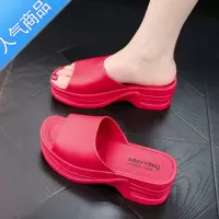 SUNTEK坡跟拖鞋女23夏季防水休闲居家外穿雨鞋增高跟防滑沙滩一字凉拖鞋