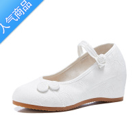 SUNTEK[馨香]春秋汉服老北京国风坡高跟鞋盘扣提花素色布鞋女妈妈舞蹈