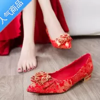 SUNTEK红色结婚婚鞋女2020新款踩堂新娘鞋低跟高跟粗跟红鞋平底秀禾单鞋
