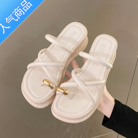 SUNTEK仙女风复古高跟罗马套趾凉拖鞋女夏外穿时尚百搭坡跟厚底沙滩拖鞋