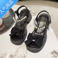 SUNTEK仙女风凉鞋配裙子高跟鞋女2023夏季新款厚底松糕蝴蝶结法式罗马鞋