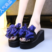 SUNTEK夏季凉拖鞋女外穿高跟一字拖蝴蝶结防滑坡跟厚底海边度假沙滩鞋潮