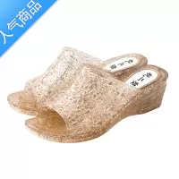 SUNTEK新水晶坡跟拖鞋女夏塑料透明妈妈凉拖鞋高跟防滑室内外穿女鞋