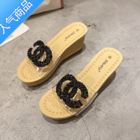 SUNTEK2021新款水晶鞋高跟坡跟小码透明水钻明星网红仙女凉拖鞋街拍港风