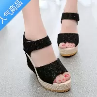 SUNTEK夏季坡跟超高跟鱼嘴凉鞋女露趾防水台百搭宴会韩版磨砂2022新款鞋