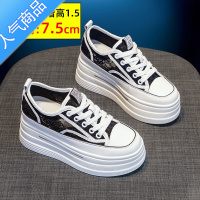 SUNTEK小白鞋女夏季薄款2023年新款透气网面蕾丝休闲鞋厚底内增高女鞋子