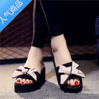 SUNTEK拖鞋女夏季厚底百搭蝴蝶结一字拖韩版高跟时尚凉拖坡跟外穿沙滩鞋