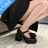 SUNTEK法式玛丽珍鞋女2023年新款粗跟单鞋黑色辣妹高跟鞋芭比圆头小皮鞋