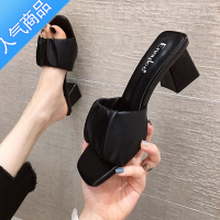 SUNTEK2023新款韩版高跟凉拖鞋女粗跟百搭时尚外穿一字拖中跟试衣鞋女夏