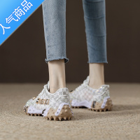 SUNTEK网纱透气小白鞋女夏季薄款水钻镂空老爹鞋2023新款欧货运动休闲鞋