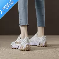 SUNTEK网纱透气小白鞋女夏季薄款水钻镂空老爹鞋2023新款欧货运动休闲鞋