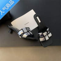 SUNTEK法式小众高级感凉拖鞋女夏季外穿2023新款方头时尚高跟一字拖女款