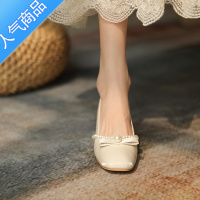 SUNTEK玛丽珍女鞋2023新款法式复古方头蝴蝶结浅口中高跟粗跟单鞋女春秋