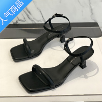 SUNTEK细跟中跟网红凉鞋女仙女风2023新款夏法式温柔百搭一字扣带高跟鞋