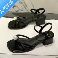 SUNTEK粗跟中跟网红套趾凉鞋女仙女风2023新款夏百搭一字扣带夹脚高跟鞋