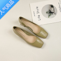 SUNTEK法式高跟鞋女不累脚通勤女鞋2023新款粗跟黑色气质鞋子漆皮单鞋