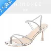 SUNTEK繁系丶高跟银色水钻凉拖鞋女夏外穿气质名媛一字带罗马凉鞋细跟