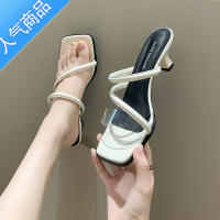 SUNTEK透明带凉拖鞋女2023夏季新款洋气露趾高跟鞋细跟外穿配裙子一字拖