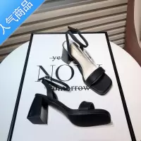 SUNTEK仙女风粗跟凉鞋2023新款夏季小众简约百搭一字扣带方头露趾高跟鞋