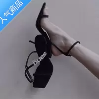 SUNTEK2023夏季新款水钻字母高跟鞋性感细跟方头露趾一字扣带罗马凉鞋女