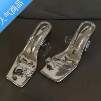 SUNTEK[博主推荐]拖鞋女夏外穿2023新款高跟网红银色夹脚外出细跟凉鞋