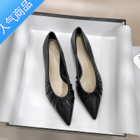 SUNTEK尖头单鞋女夏中跟百搭软皮女鞋3公分软底法式高跟鞋设计感小跟鞋