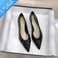 SUNTEK尖头单鞋女夏中跟百搭软皮女鞋3公分软底法式高跟鞋设计感小跟鞋