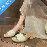 SUNTEK羊皮版~夏季时尚草编平底度假外穿一字拖鞋女粗跟高跟凉拖鞋