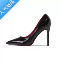 SUNTEK大码女鞋41-43高跟鞋职业性感浅口尖头单鞋漆皮黑色红底细跟百搭