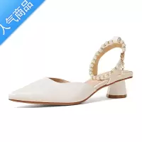 SUNTEK法式包头凉鞋女2023年夏季新款气质尖头高跟鞋珍珠一字带粗跟单鞋