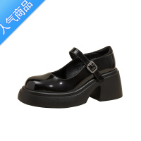 SUNTEK2023新款厚底玛丽珍鞋女法式粗高跟单鞋小个子增高jk小皮鞋
