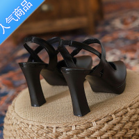 SUNTEK防水台高跟鞋女凉鞋2023年新款夏季时尚粗跟包头鞋不累脚头层