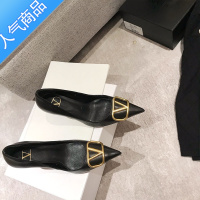 SUNTEK夏季新款银色高跟鞋金属V扣水钻包头后空细跟凉鞋女黑色单鞋