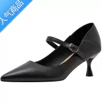 SUNTEK小码高跟鞋313233软皮两穿大码女鞋41一43工作裸色一字带低跟单鞋