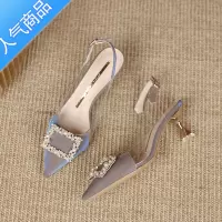 SUNTEK巨好看高跟鞋女夏季时尚包头凉鞋女尖头后拌带仙女风细跟中跟单鞋