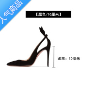 SUNTEK欧美镂空高跟鞋女春夏2023新款黑色尖头单鞋浅口细跟法式包头凉鞋