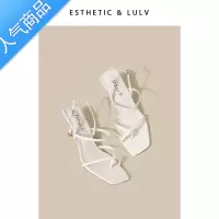 SUNTEK路侣 白色方头高跟罗马凉鞋女夏季2023年新款夹趾细跟一字带白色
