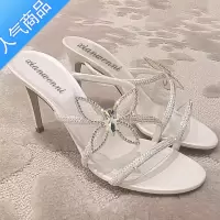 SUNTEK欧美2023夏新款细跟蝴蝶水钻一字带凉鞋女仙女风露趾性感高跟拖鞋