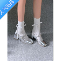 SUNTEK款!!银色玛丽珍鞋2023夏季新款高跟鞋链条拼接漆皮粗跟单鞋