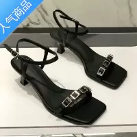 SUNTEK细跟中跟网红皮带扣凉鞋女仙女风2023新款夏季百搭一字扣带高跟鞋