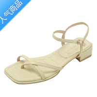 SUNTEK露趾凉鞋女夏2023新款百搭仙女风一字扣带方头高跟鞋中粗跟配裙子