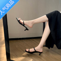 SUNTEK时尚仙女风中跟一字带拖鞋夏外穿新款细高跟方头猫跟露趾凉鞋女鞋