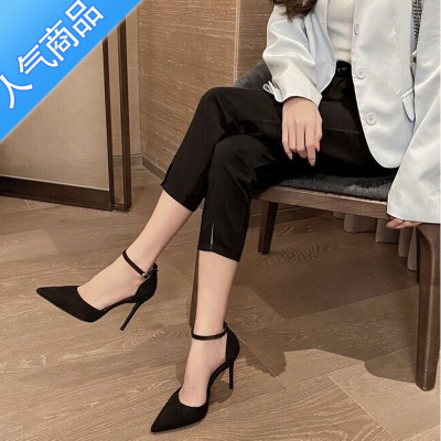 SUNTEK小码313233凉鞋女2023新款黑色尖头中空高跟鞋细跟大码41一43单鞋