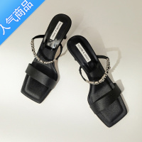 SUNTEK通勤金属水钻后空细跟凉鞋女士2023夏新款一字带露趾高跟时装凉鞋