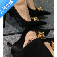 SUNTEK一脚蹬女鞋尖头黑色法式细跟性感欧美走秀高跟鞋女2023年新款单鞋