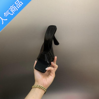 SUNTEK欧美方头水晶透明一字带细跟外穿夏季凉拖网红露趾高跟显瘦拖鞋女