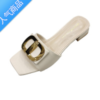 SUNTEK夏季高跟凉拖鞋女2023年新款网红粗跟外出露趾一字拖外穿中跟鞋拖