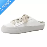 SUNTEK包头半拖鞋女夏季外穿休闲西班牙小众绸缎小白鞋一脚蹬懒人帆布鞋