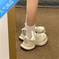 SUNTEK白色老爹鞋女款夏季网面透气小蛮腰厚底运动鞋增高圆头华夫小白鞋
