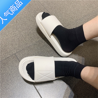 SUNTEK网红厚底ins潮松糕凉拖鞋女夏天外穿时尚百搭沙滩一字拖鞋防滑